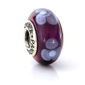 Genuine Retired PANDORA Purple Flowers for You Murano Glass Charm; 790643